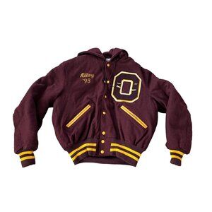 DeLong Mens Varsity Hoodie Jacket Maroon Sz 44 Dakton Hillary 93 Long Sleeve USA